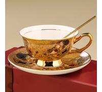 TEMU Juego de taza de té inglesa y con dorado, porcelana de lujo europeo, 1 taza + 1 + 1 cuchara, 200 ml/7.03 oz, pedido por