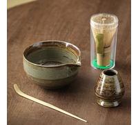 TEMU Juego de Té de Cerámica de 4 Piezas, de Matcha, Cuchara de Matcha, Cepillo de Bambú, Taza de Té y Taza para Beber