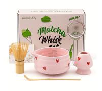 TEMU Juego de té matcha de cerámica con 5 piezas de rosa, de matcha con pico, de matcha, cucharilla de té, colador de té, soporte para de matcha, ideal para Navidad, regalo de para (con de regalo)