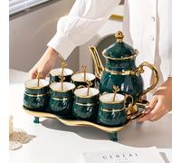 TEMU Juego de Tetera Cerámica de Esmeralda Europeo de con Cafetera, Taza para Invitados y Hervidor Doméstico