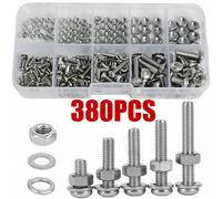 TEMU Juego de tuercas y tornillos hexagonales - 380 piezas, tamaños métricos duraderos M2 M2.5 M3 M4 M5, juego de herramientas de ferretería para proyectos de bricolaje y reparaciones