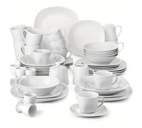 TEMU Juego de vajilla de porcelana de 50 piezas en y , que platos, tazones, tazas, platillos, tazas de café, vasos para huevos, un azucarero y una , diseñado para