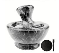 TEMU Juego de y , de mármol y de hongo, 1/2 taza, molinillo de piedra con mantel de cepillo, adecuado para pastillas y especias, fácil de agarrar, molienda , triturador de pastillas