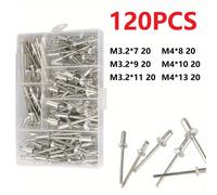 TEMU Juego surtido de 120 piezas de remaches ciegos M3.2 M4 de cabeza abovedada tipo pop, kit de remaches con extractor de clavos para muebles