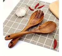 TEMU Juego y Tenedor de Madera de Dos Piezas, Set de Utensilios de Teca Premium, Ideal para Mezclar, Servir y Uso Diario en la Cocina