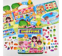 TEMU Juguetes de pegatinas reutilizables con un tema de compras en , un juego educativo de iluminación con pegatinas, portátil y adecuado como regalo para niños de 3 años en