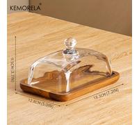 TEMU KEMORELA de Mantequilla Vintage de Acacia/Bambú con de Vidrio, para Pasteles de Boda, Aperitivos y Frutas | Accesorio Ideal para Cocina y Comedor