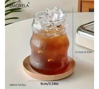 TEMU KEMORELA Vaso Irregular de 17OZ, Taza de Agua de Vidrio Transparente Ondulado, Tazas de Café Helado, Vasos de Bebida , Utensilios de Cocina para el Hogar para Bebidas e Invierno, 500ML