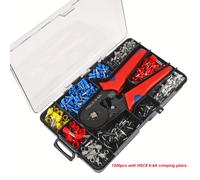 TEMU Kit de 1200 piezas de terminales tubulares con alicates de crimpar HSC8 6-4A para crimpar cables, mini herramienta de crimpar virolas con estuche, para electrodomésticos del hogar