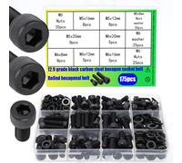 TEMU Kit de 175 piezas de pernos hexagonales de acero al carbono negro grado 12.9 | tuercas M5/M6, arandelas y tornillos de vaso hexagonal (M5/M6x8/12/16/20mm) para proyectos mecánicos, automotrices
