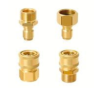TEMU Kit de adaptador de hidrolavadora de latón de presión de 4 piezas de resistencia con conexión y desconexión rápida - Conector M22-14mm a 1/4", guía de almacenamiento e instalación, de 1/4"