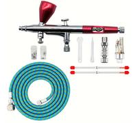 TEMU Kit de aerógrafo con pistola de acción, diseñado para pintar, agujas/boquillas/tapas de 0.3, 0.2 y 0.5 mm, un vaso de pintura de 1/3 de , manguera de aire, adecuado para modelos y artísticos