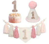TEMU Kit de Boho a Guirnalda de Borlas para Silla Blanca, Topper para Pastel, Sombrero de , Ideal para Decoraciones de Fiestas de , Decoración de Habitaciones y Accesorios para Cake Smash