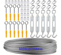 TEMU Kit de cable de acero de 30/15 metros, 2 mm de grosor, resistente, a prueba de viento, portátil, adecuado para lavandería interior/exterior, camping, baños y dormitorios, tendedero y colgadores