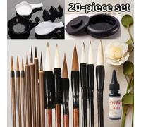 TEMU Kit de caligrafía china de 20 piezas - 7 pinceles de línea , 7 pinceles de caligrafía, piedra de tinta, de 20 ml y 4 portapinceles, set profesional para pintura y escritura y