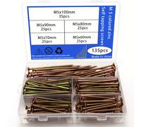 TEMU Kit de combinación de tornillos autorroscantes de 135 piezas, M5, 100 mm/90 mm/80 mm//60 mm, cabeza , tornillos autorroscantes para madera, tornillos autorroscantes para metal