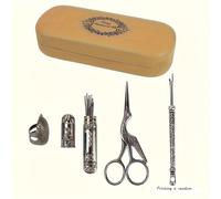 TEMU Kit de costura vintage de 5 piezas, juego de herramientas de costura artesanal portátil, de costura, tijeras, juego de kit de costura para el hogar