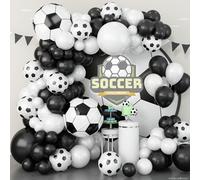 TEMU Kit de de guirnalda de globos de fútbol de 94 piezas | Látex y negro con detalles de lámina 4D, no necesita energía, para , fiestas de fútbol y celebraciones de