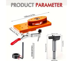 TEMU Kit de guía para bisagras de , plantilla localizadora de perforación invisible para bisagras, adecuado para puertas y armarios, compatible con guías de taladro