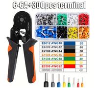 TEMU Kit de herramienta de crimpado de terminales de cable HSC8 6-6A con conectores de cable de 300-2120 piezas, crimpadora de terminales de cable autoajustables de de sierra AWG23