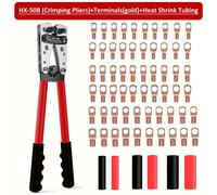 TEMU Kit de Herramienta para Crimpar Cables de Batería, Adecuado para Crimpar Cables AWG 8-1/0, 60 Conectores de Crimpeado y Tubo Termorretráctil