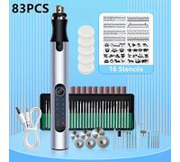 TEMU Kit de herramienta rotativa inalámbrica USB plateada de 58 piezas/74 piezas/83 piezas, pluma de grabado para carpintería, joyería, metal, vidrio, mini taladro inalámbrico