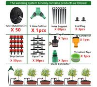 TEMU Kit de riego por goteo de 50 m/164 pies, manguera flexible de 1/4 con 8 de flujo ajustables, conector universal, de riego de plástico para plantas en macetas, no necesita electricidad ni batería