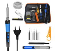 TEMU Kit de soldadura 90W ILIBILIB LCD ajustable 180-500°C, herramienta de soldadura , 5 puntas de soldadura, bomba de desoldadura, , soporte, pinzas, para soldadura y reparación