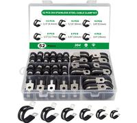 TEMU Kit de Surtido de 52 Abrazaderas para Cables, con Acero Inoxidable y Almohadillas, Disponible en Tamaños: 1/4", 5/16", 3/8", 1/2", 5/8" y 3/4"