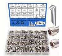 TEMU Kit de surtido de 850 piezas de tornillos de cabeza hexagonal de acero inoxidable, tuercas, arandelas - llave de arandelas - M3, M4, M5, M6, cabeza hexagonal, 4 especificaciones, 16 tamaños
