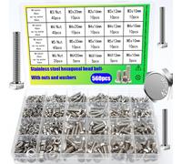 TEMU Kit de surtido de pernos de cabeza hexagonal de acero inoxidable de 560 piezas - tuercas, arandelas de , arandelas , pernos M3/M4/M5/M6, pernos hexagonales, ferretería, proyectos de reparación