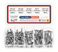 TEMU Kit de Surtido de Tornillos para con Cabeza de Truss Modificada #8, Tornillos Autoperforantes de Acero Inoxidable 410 de Resistencia para Metal, Plástico y Madera, 80pcs de 1/2" a 1-1/4