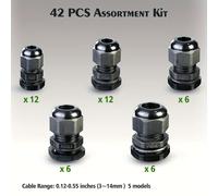 TEMU Kit surtido de 42 fundas de para cables para cajas eléctricas, sellos de nailon NPT ajustables de 3-14 mm con arandelas PG7, PG9, PG11, .5, PG16