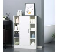 TEMU kleankin Armario de Suelo para Baño de Madera con 8 Compartimentos Abiertos y 1 Puerta con Estantes Ajustables Mueble Auxiliar Multiusos para Cocina Salon 71x22x100 cm