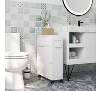 TEMU kleankin Mueble Auxiliar Baño Moderno Armario de Baño con 4 Ruedas 2 Agujeros para Papel 2 Armarios y Estantes Ajustables Mueble Auxiliar de Almacenaje para Salon 52x17x67 cm