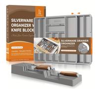 TEMU KreuRaxy Organizador de Cajones Expandible para Cocina, Bandeja de Plástico Grande con 2 Divisores para Utensilios como Cucharas, Tenedores y