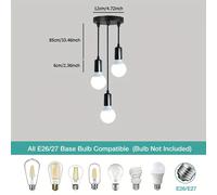 TEMU Lámpara Colgante Minimalista Negra de 3 Luces E27, para Barra de Bar, Restaurante, Entrada de Cocina, Pasillo, Dormitorio, Vestidor, Iluminación de Escalera (Sin Bombilla)