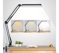 TEMU Lámpara de escritorio LED de 14W, cuidado , brazo de metal con pinza, 3 de color, 30 niveles de regulables, con función de memoria para hogar, oficina, dormitorios, , trabajo, estudio, dibujo