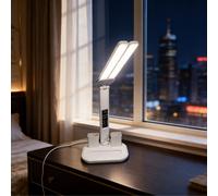 TEMU Lámpara de escritorio táctil plegable nueva 2026, lámpara de lectura LED regulable de con pantalla de hora, portalápices para dormitorio, habitación, estudio, luz de noche de mesita de noche