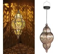TEMU Lámparas solares colgantes marroquíes, faroles para exteriores, decoración dorada de metal para jardín, decoración para exteriores para patios y , adornos para patio trasero y jardín