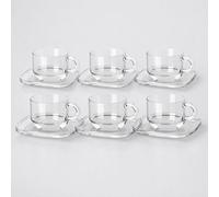 TEMU LAV | Set de 6 tazas con de 91cc para café expreso, juego de tazas transparentes, diseño moderno y elegante con platos cuadrados, ideal para servir espresso en casa u oficina