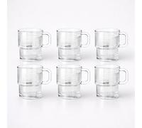 TEMU LAV | Set de 6 vasos con asa de 270cc para café o bebidas calientes, vasos transparentes apilables, diseño texturizado moderno con múltiples relieves, ideal para desayunos y meriendas