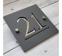 TEMU Letrero cuadrado personalizado para número de casa exterior, placa de dirección, placa moderno, de acrílico mate y combinación de espejo plateado