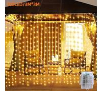 TEMU Luces de para exteriores con 300 LEDs, tira de luces de cortina de X , con 8 y control de botón, ideal para patios exteriores, jardines, y decoración de interior temática de Navidad