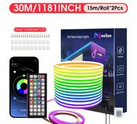 TEMU Luces LED Neon de Cuerda 30/20/15/10/5m, Control por App/Control Remoto, Luz LED Flexible, Múltiples , Luces Neon RGB