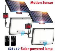 TEMU Luz Solar Exterior con Sensor, 508LED , Reflector Solar con Sensor, Equipada con Cable de 16.4Ft y Control Remoto para 3 de Encendido, IP65 Farola, para Iluminación de Patio/Jardín/