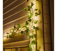 TEMU Luz Solar LED de Simulación Vid Cobre Alambre Luz Patio Valla Pared Decoración IP44 Exterior Colgante