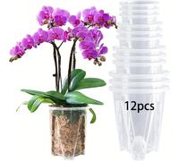 TEMU Macetas para Orquídeas 12 Piezas - 3 de Tamaño: 3.9, 4.7 y 5.5 Pulgadas + 6.2 Pulgadas, Macetas Transparentes con Agujeros para , Plástico para Interior o Exterior
