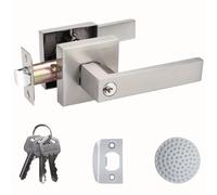 TEMU Manija cuadrada de acero inoxidable para puerta con cerradura y llave, manija para puerta interior/exterior de baño/manija resistente para puerta