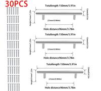 TEMU Manija de acero inoxidable plateada y sencilla, 30 piezas para cajones de armario o cómoda, manija de T con 60 tornillos para dormitorio o cocina